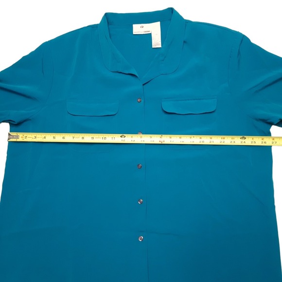 Worthington Blouse Womens 24W Blue Short Sleeve Button Up Shirt Pocket Relaxed - Picture 2 of 11